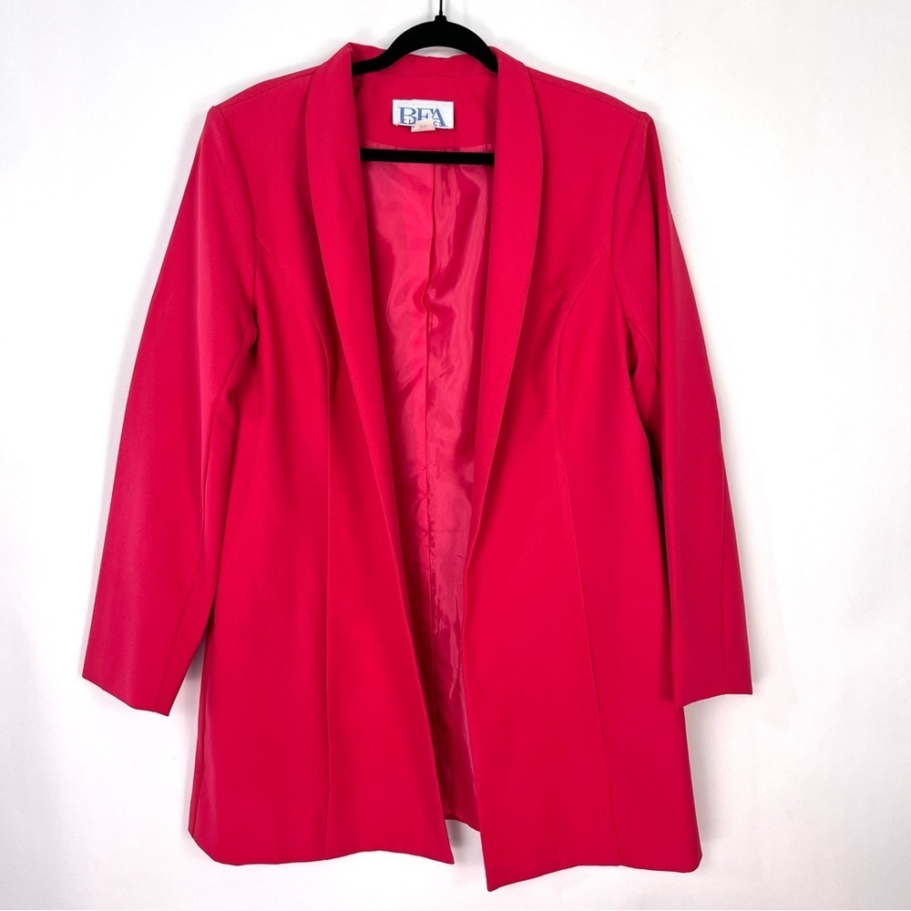 Vintage BFA Classics Hot Pink Fuchsia Raspberry Open Front Blazer Jacket Sz 16